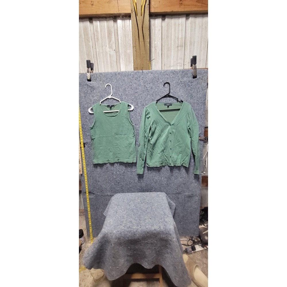 Chadwicks Women's 2 Piece Light Weight Pullover/button-up Sweater Set Green‎ M
